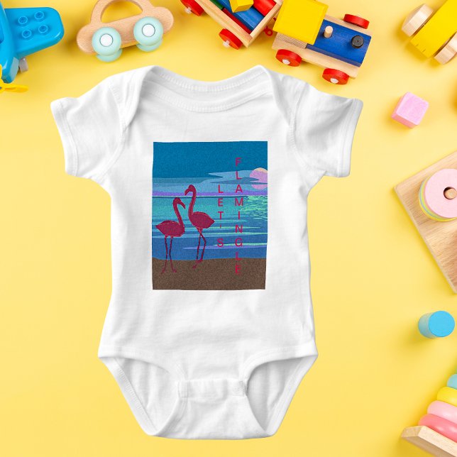 Pink Flamingo Couple Sunset Baby Jersey Bodysuit (Pink Flamingo Couple Sunset Baby Jersey Bodysuit)