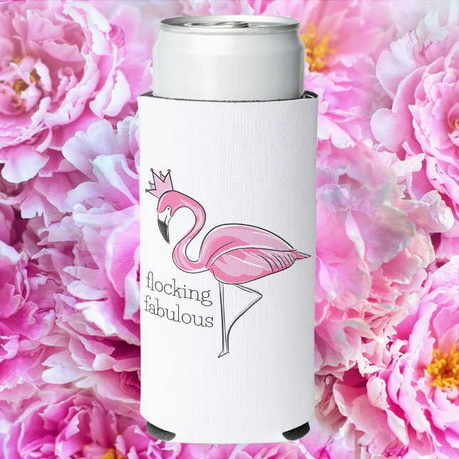 Pink Flamingo Crown Flocking Fabulous Seltzer Can Cooler (Creator Uploaded)