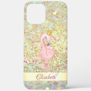 Pink Flamingo Crown Glitter Bokeh Confetti iPhone 12 Pro Max Case