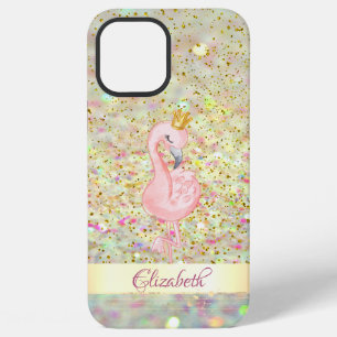 Pink Flamingo Crown Glitter Bokeh Confetti iPhone 12 Pro Max Case