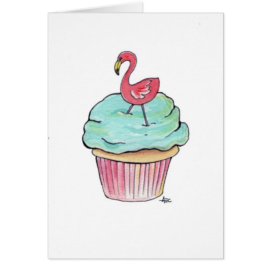 Pink Flamingo Cupcake Card