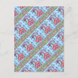 PINK FLAMINGO CUPID AND FLYING HEARTS VALENTINE HOLIDAY POSTCARD