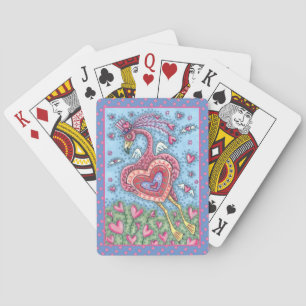 PINK FLAMINGO CUPID AND FLYING HEARTS VALENTINE PLAYING CARDS