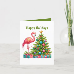 pink flamingo customisable Happy Holiday Card