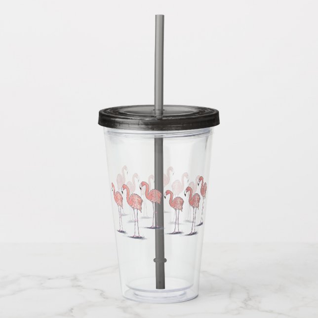 Pink Flamingo cute and Colourful Original Art Acrylic Tumbler (Front)