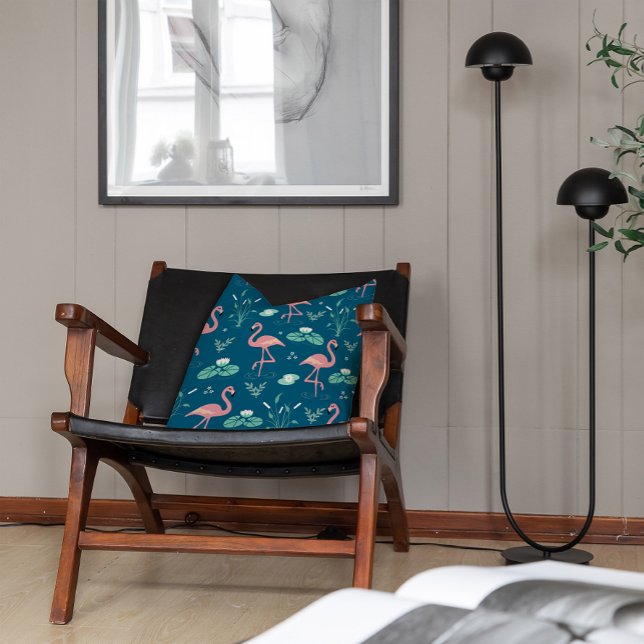  Pink Flamingo cute blue pattern Cushion (Creator Uploaded)