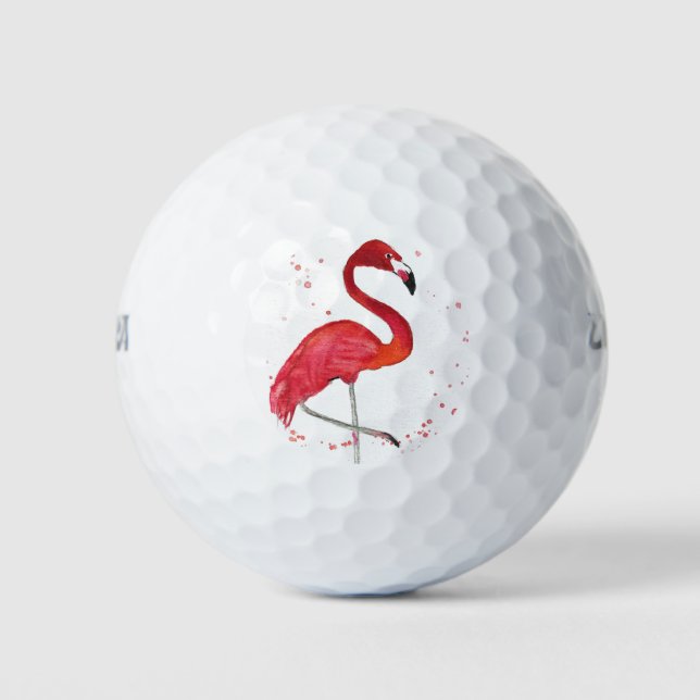 Pink Flamingo Cute Girly Tropical Bird Beach Golf Balls (Front)