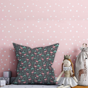 Pink Flamingo cute grey pattern Cushion