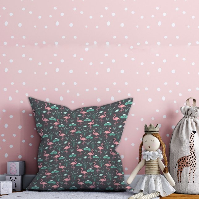  Pink Flamingo cute grey pattern Cushion (Creator Uploaded)