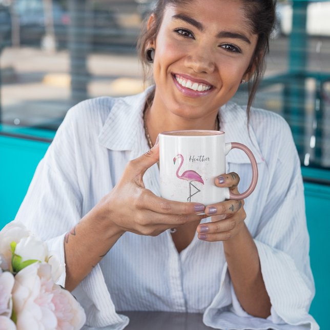 Pink Flamingo Cute Personalized Coffee Mug (Creator Uploaded)