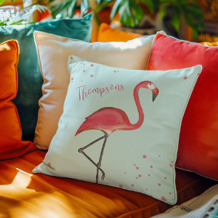 Pink Flamingo Cute Script Personalised  Cushion
