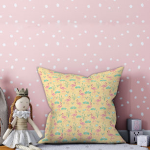 Pink Flamingo cute yellow pattern Cushion