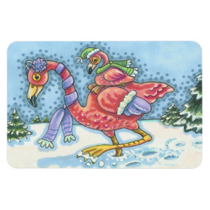 PINK FLAMINGO DEEP SNOW CHRISTMAS MAGNET Rectangle