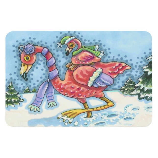 PINK FLAMINGO DEEP SNOW CHRISTMAS MAGNET Rectangle (Horizontal)