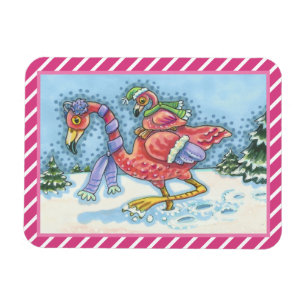 PINK FLAMINGO DEEP SNOW CHRISTMAS MAGNET Rectangle