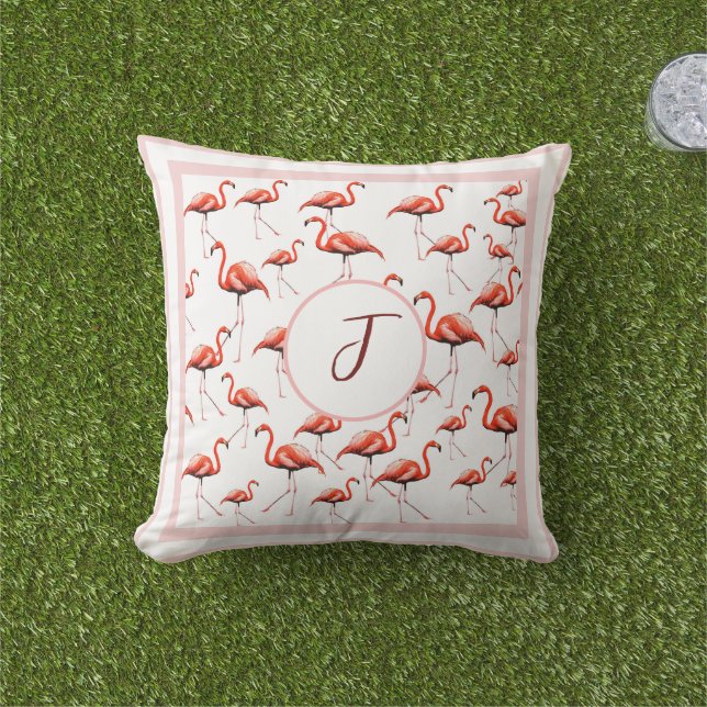 Pink Flamingo Design Custom Family Monogram Summer Cushion (Grass)