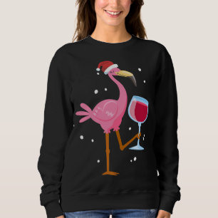 Pink Flamingo Drink Wine Christmas Xmas Sweatshirt