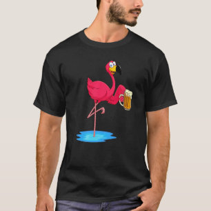 Pink Flamingo Drinking Beer Drinker Summer Vibes T-Shirt