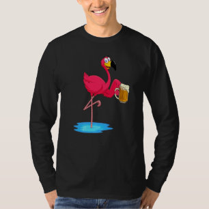Pink Flamingo Drinking Beer Drinker Summer Vibes T-Shirt