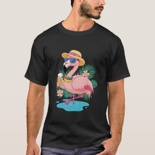 Pink Flamingo Drinking Beer Summer Vacation Alcoho T-Shirt