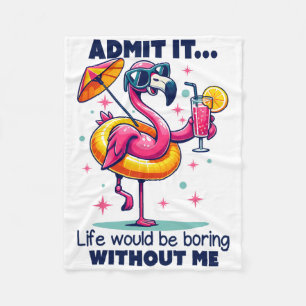 Pink Flamingo Drinking Tails Summer Vacation Beach Fleece Blanket