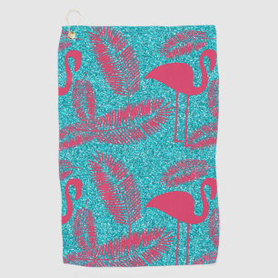 Pink Flamingo Exotic Bird Lover Palm Leaves Summer Golf Towel