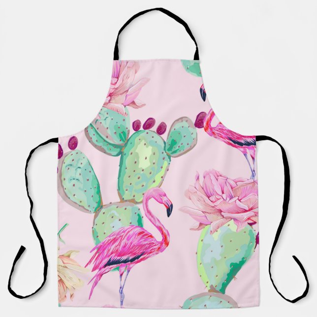 Pink flamingo, exotic birds, gentle flowers, rose, apron (Front)