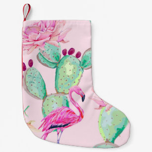 Pink flamingo, exotic birds, gentle flowers, rose, small christmas stocking