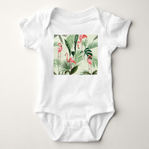 Pink Flamingo Exotic Flowers Pattern Baby Bodysuit