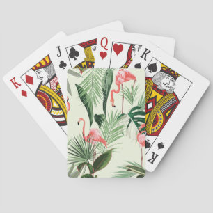 Pink Flamingo Exotic Flowers Pattern Playing Cards