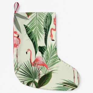 Pink Flamingo Exotic Flowers Pattern Small Christmas Stocking