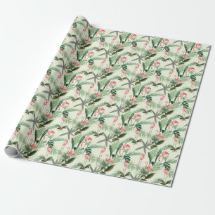 Pink Flamingo Exotic Flowers Pattern Wrapping Paper