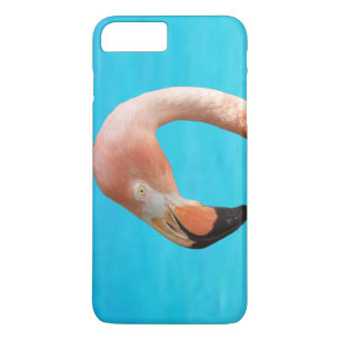 Pink flamingo face against blue water on a iPhone 8 plus/7 plus case