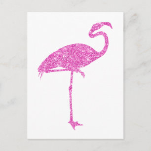 Pink Flamingo Faux Glitter Flamingos Tropical Bird Postcard