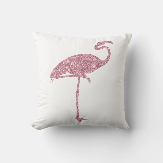 Pink Flamingo Faux Glitter Flamingos Tropical Cushion (Front)