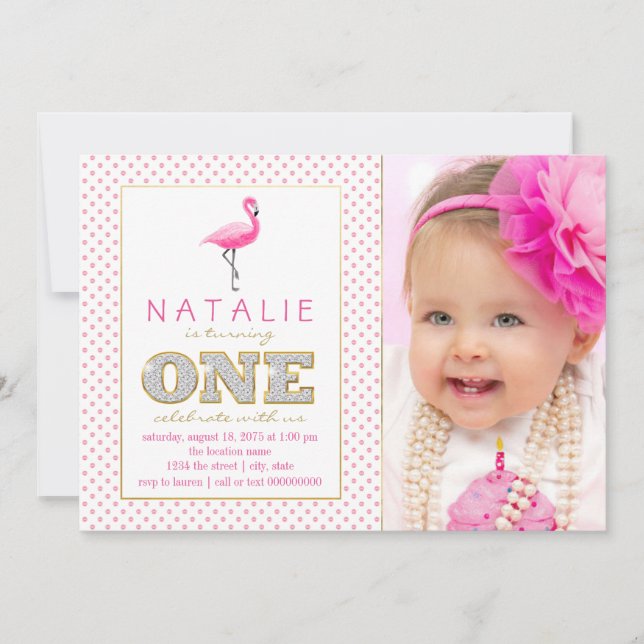 Pink Flamingo First Birthday Invitation (Front)