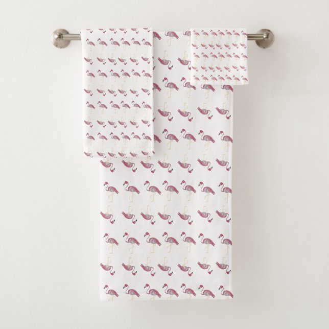 Pink Flamingo Flamingos Stripes  Tablecloth Bath Towel Set (Insitu)