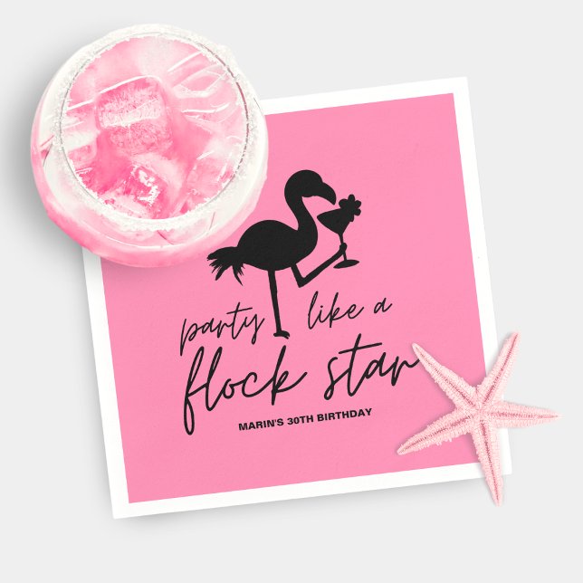 Pink Flamingo Flock Star Tropical Birthday Napkin (Creator Uploaded)