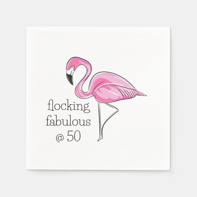 Pink Flamingo Flocking Fabulous at Fifty Napkin (Front)