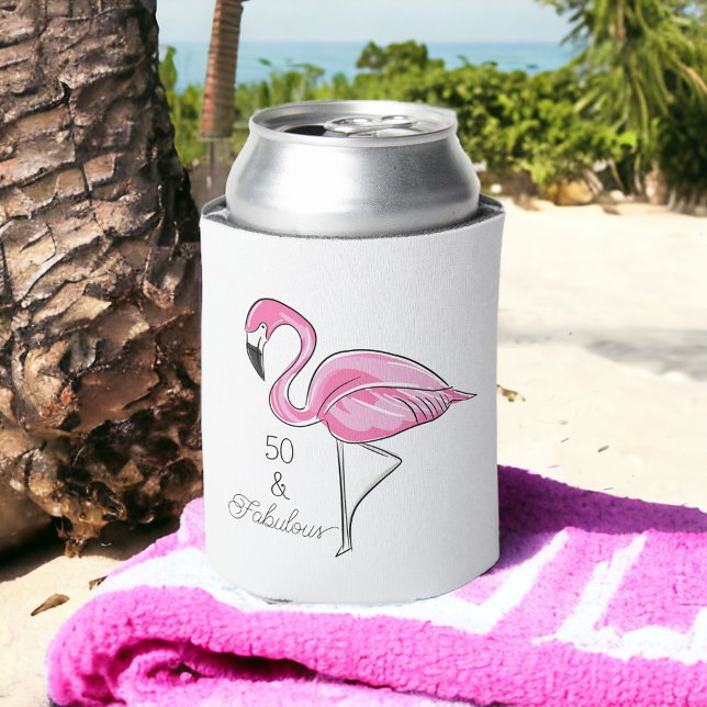 Pink Flamingo Flocking Fabulous at Fifty Seltzer Can Cooler (Creator Uploaded)