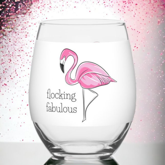 Pink Flamingo Flocking Fabulous Girl's Night  Stemless Wine Glass (Creator Uploaded)