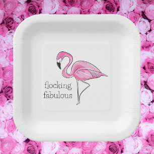 Pink Flamingo Flocking Fabulous Paper Plate