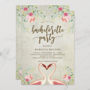 pink flamingo floral bachelorett party invitation