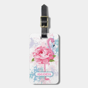 Pink flamingo Floral design Personalised Luggage Tag