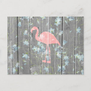 Pink Flamingo Floral Grey Rustic Wood Photo Print Postcard