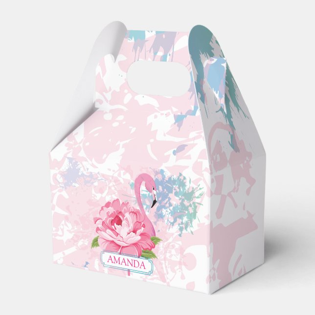 Pink flamingo Floral Monogram Favour Box (Front Side)