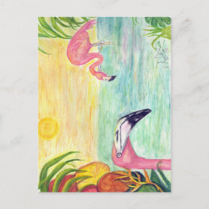 Pink Flamingo Florida Art Postcard