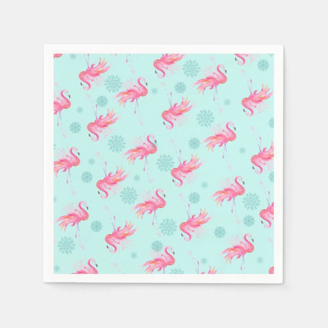 Pink Flamingo Florida Christmas Holiday Napkin (Front)