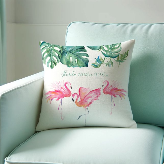 Pink Flamingo Florida Living Room Decor Cushion (Pink flamingo Florida living room decor features throw for chair with pink flamingo V. Grigaliunas)