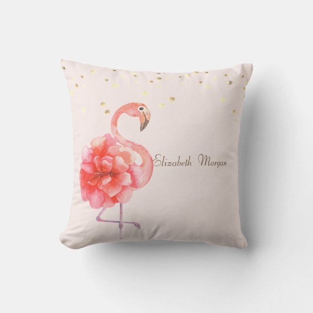 Pink Flamingo Flower,Gold Confetti Cushion (Front)